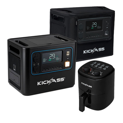 KickAss KickCharge 2400 Power Station Bundle with Air Fryer & Bag - 160Ah Capacity