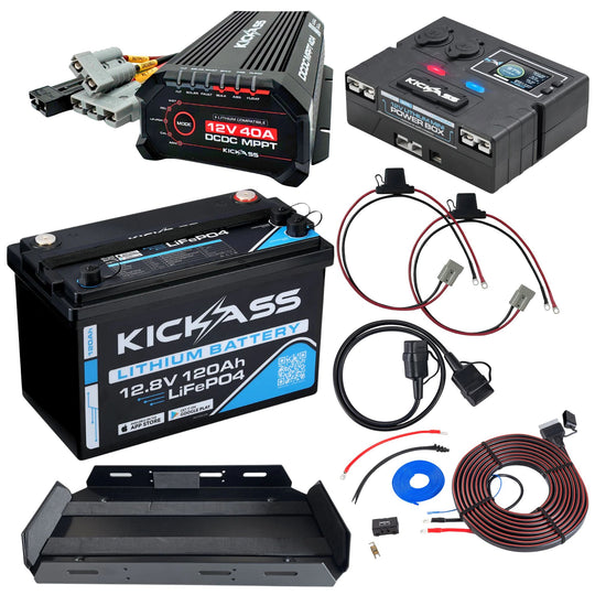 KickAss Smart 12V 120Ah Lithium Dual Battery Kit with 40A DCDC Charger, Control Box, Tray & Wiring