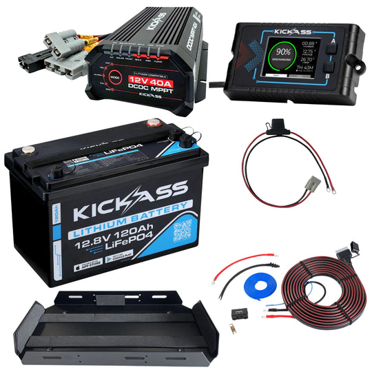 KickAss Smart 12V 120Ah Lithium Dual Battery Kit with 40A DCDC Charger, Tray & Wiring