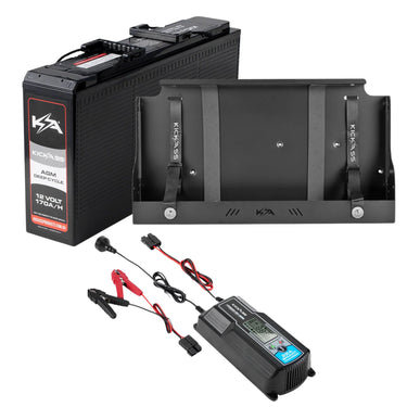 KickAss 170Ah Slimline 12V Deep Cycle AGM Battery + Tray + 22A Smart Battery Charger Bundle