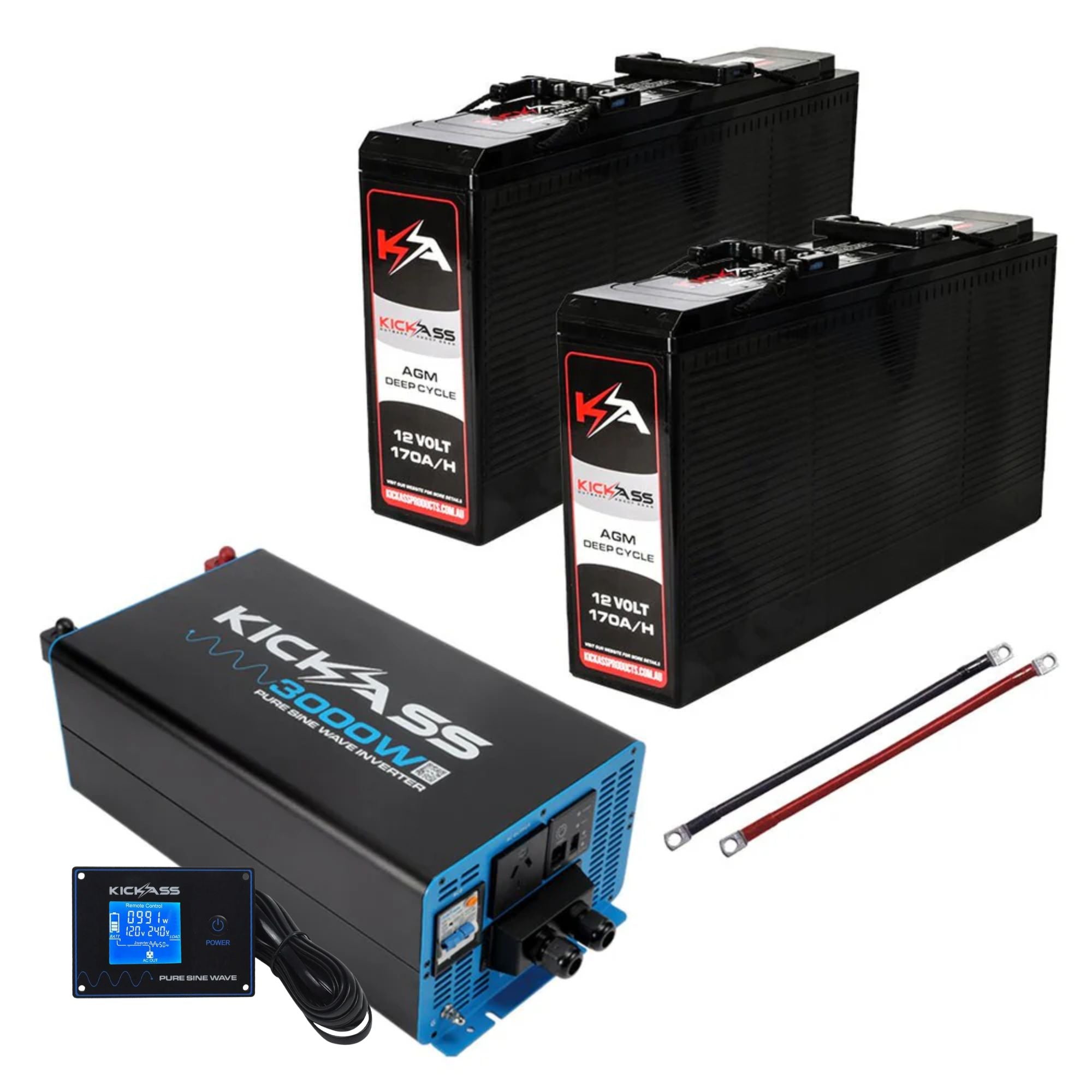 Twin 170Ah Battery and 3000w Inverter Bundle