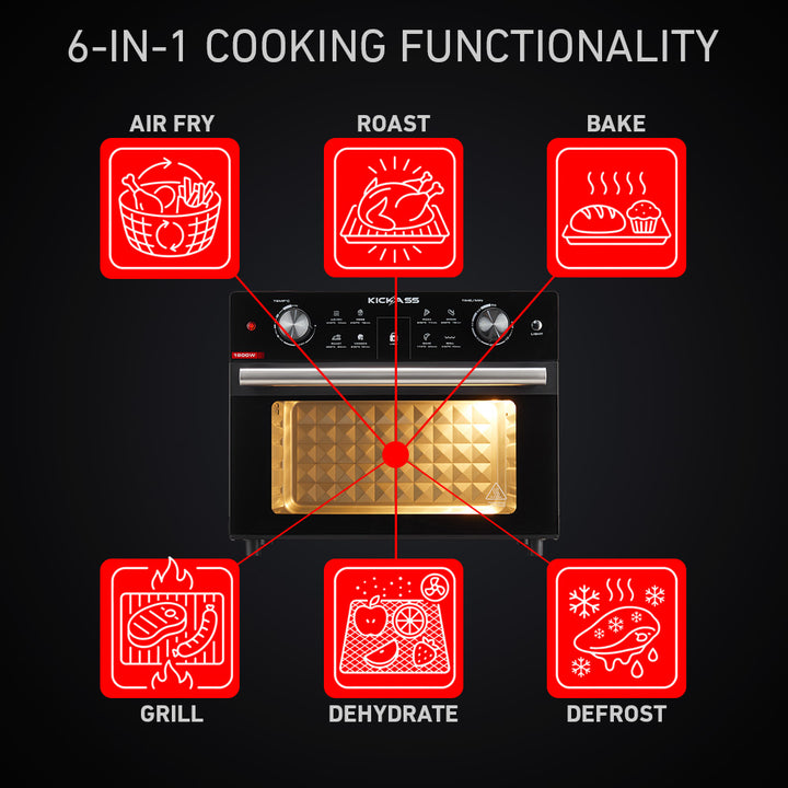 6-in-1 Cooking Functionality: Air Fry, Roast, Bake, Grill, Dehydrate & Defrost 