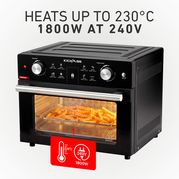 Heats up to 230°C – 1800W at 240V 