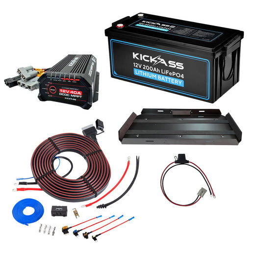 KickAss 200Ah Lithium Complete Dual Battery Kit with 40A DCDC Charger, Wiring Kit and Tray