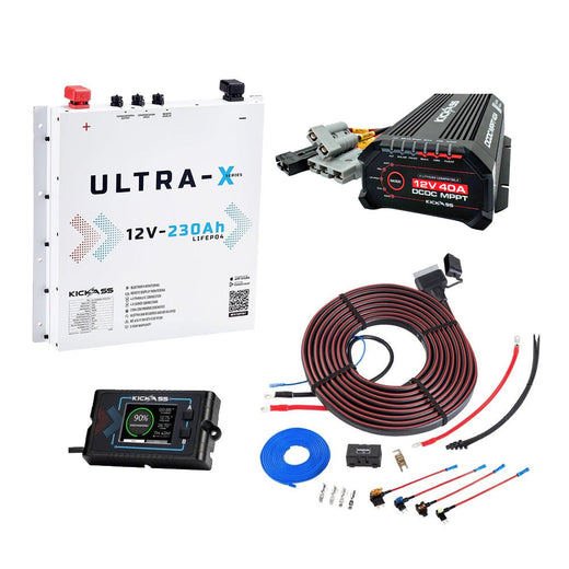 KickAss 230Ah Slimline Lithium Arctic White Premium Dual Battery Kit with 40A DCDC Charger with Bluetooth, Plug and Play DCDC Wiring Kit 6.5m, Remote