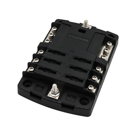 KickAss 6-Circuit Fuse Block with Standard Blade Fuse, Busbar, and Cover