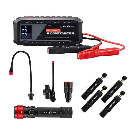 KickAss 1500A Jump Starter Bundle with 3-in-1 Torch & Automatic Tyre Deflator