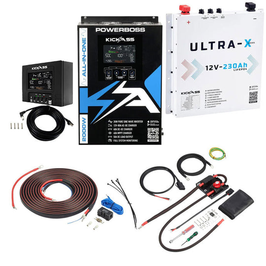 KickAss PowerBoss Canopy Base Bundle with 230Ah Arctic White Slimline Lithium Battery & Remote Display