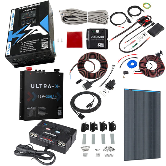 KickAss PowerBoss 2000W System with Bluetooth, DCDC Wiring Kit & 230Ah Slimline Lithium Power Setup