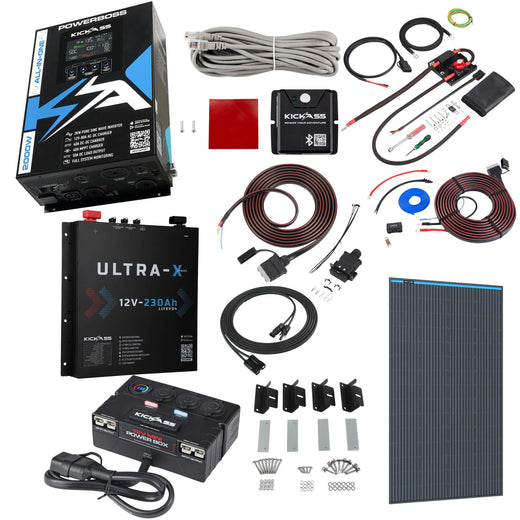 KickAss PowerBoss 2000W System with Bluetooth, DCDC Wiring Kit & 230Ah Slimline Lithium Power Setup