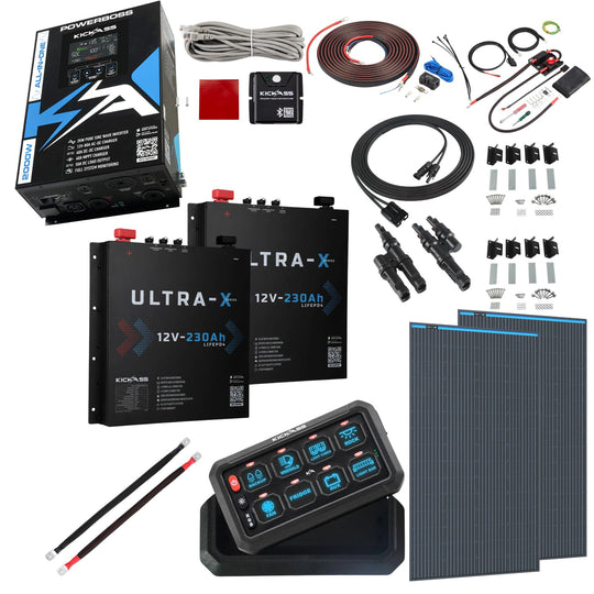 KickAss PowerBoss 2000W Off-Grid System with Bluetooth, Alternator Wiring Kit & 460Ah Slimline Battery Setup
