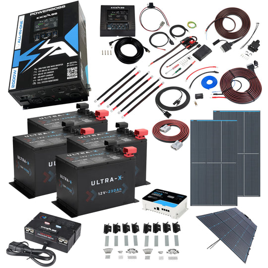 KickAss PowerBoss 2000W Mega Caravan Power System with Remote Display, 920Ah Lithium, Dual 350W Fixed Solar & 240W Portable Solar & MPPT