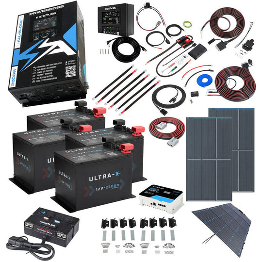 KickAss PowerBoss 2000W Mega Caravan Power System with Remote Display, 920Ah Lithium, Dual 350W Fixed Solar & 240W Portable Solar & MPPT