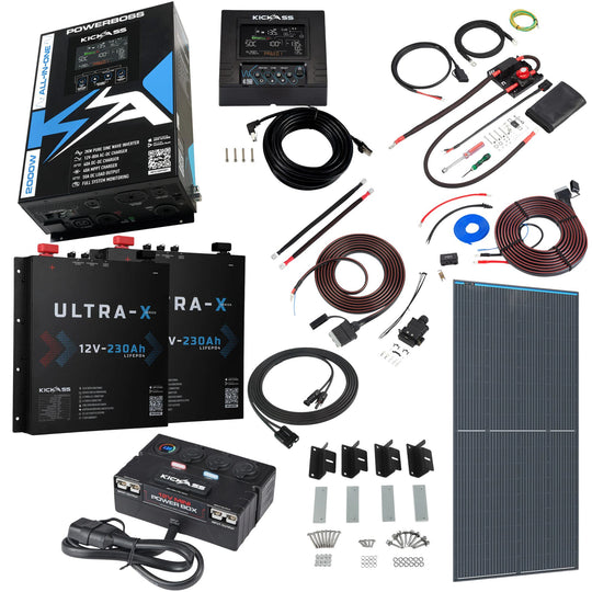 KickAss PowerBoss 2000W Caravan Power System with Bluetooth, 460Ah Slimline Batteries, 250W Solar & Full Wiring Kit