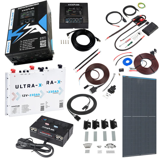 KickAss PowerBoss 2000W Caravan Power System with Bluetooth, 460Ah Arctic White Slimline Batteries, 250W Solar & Full Wiring Kit