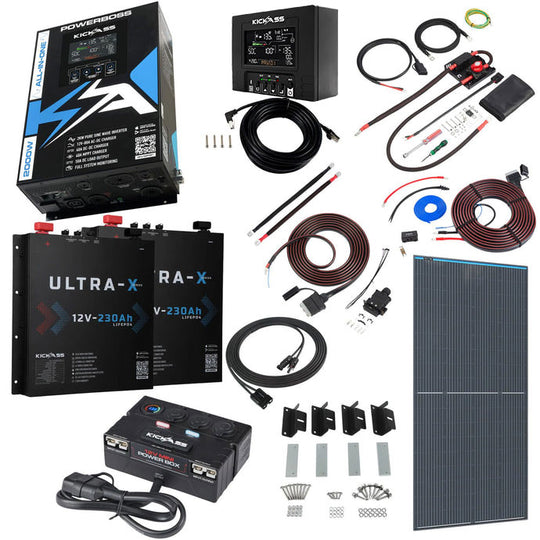 KickAss PowerBoss 2000W Caravan Power System with Bluetooth, 460Ah Slimline Batteries, 250W Solar & Full Wiring Kit