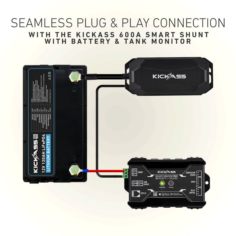 Seamless Plug & Play Connection with the KickAss 600A Smart Shunt with Battery & Tank Monitor 