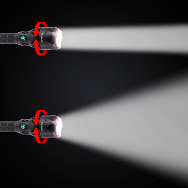 Zoom between a focused spotlight & a wide flood light 
