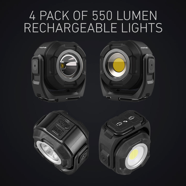 4 Pack of 550 Lumen Rechargeable Lights 