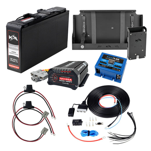 KickAss 12V 170AH AGM Battery with 25A DCDC Charger, Tray, Accessory Panel & Wiring Kit