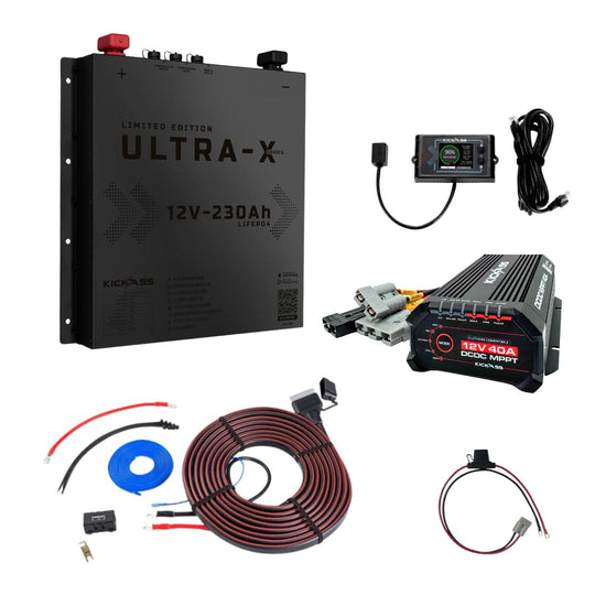 KickAss Smart 12V 230Ah Ultra-X Slimline Black Limited Edition Lithium Premium Dual Battery Kit with 40A DCDC Charger and Wiring
