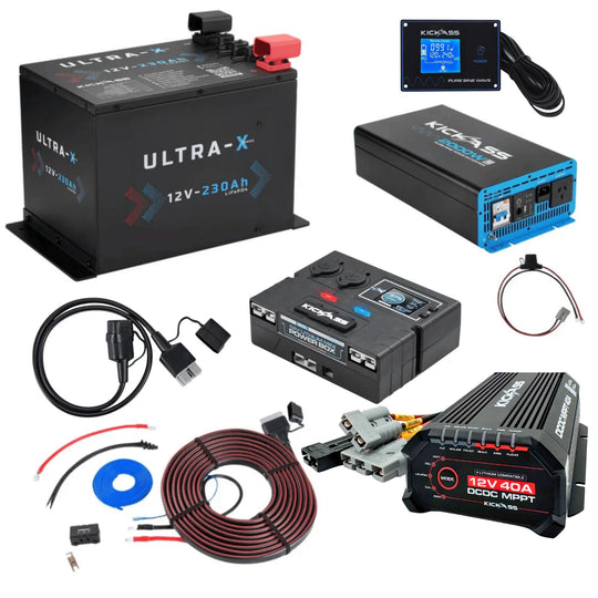 KickAss Smart  12V 230Ah Ultra-X Compact Lithium Complete Dual Battery Kit with 2000W Inverter, 40A DCDC Charger, Control Box, Display Panel, Wiring