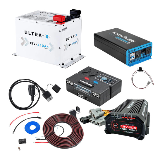 KickAss Smart Ultra-X 12V 230Ah Compact Lithium Complete Dual Battery Kit - Arctic White with 2000W Inverter, 40A DCDC Charger, Control Box, Wiring