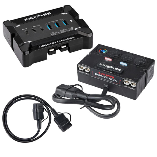 KickAss 12V USB Fast Charger Bundle with Power Box & Extension Cable - 1m