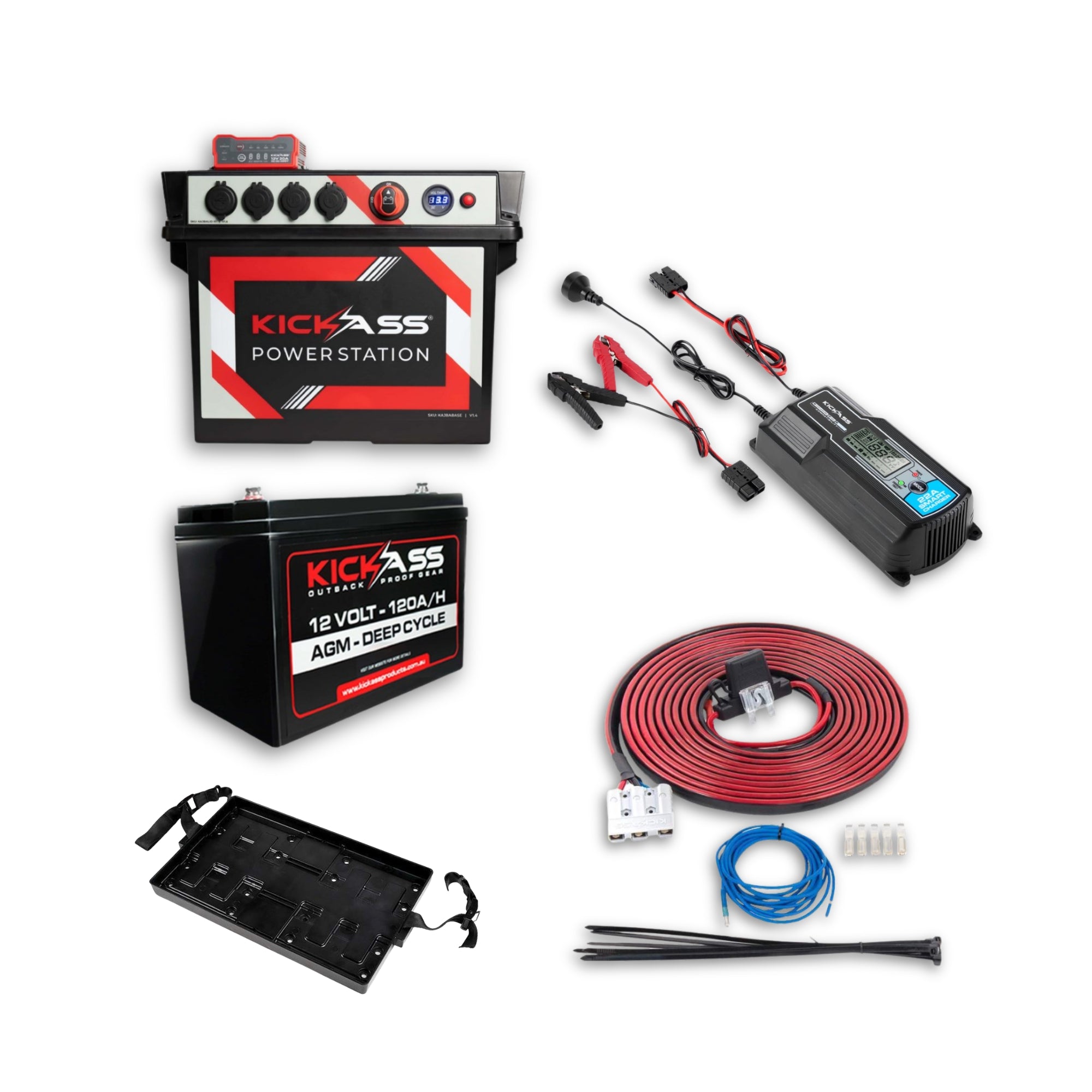 KickAss 120Ah Complete AGM Dual Battery Box Kit