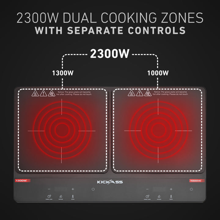 2300W Dual Cooking Zones with Separate Controls