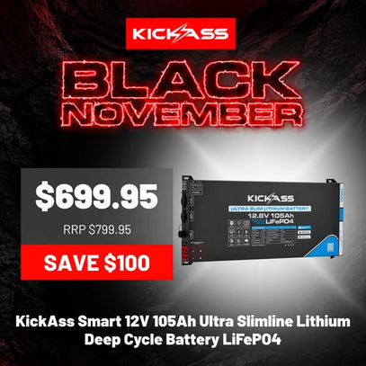 KickAss Smart 12V 105Ah Ultra Slimline Lithium Deep Cycle Battery LiFePO4 — Black November hero deal