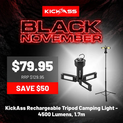 KickAss Rechargeable Tripod Camping Light - 4500 Lumens, 1.7m — Black November hero deal
