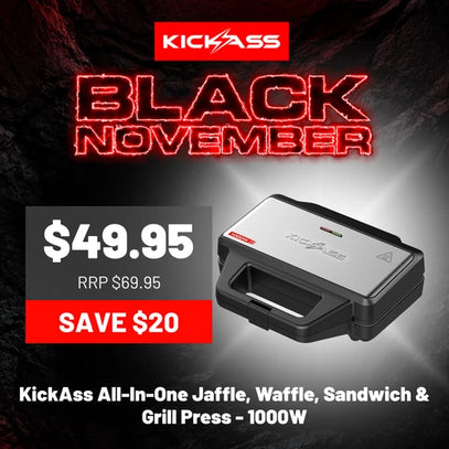 KickAss All-In-One Jaffle, Waffle, Sandwich & Grill Press - 1000W — Black November hero deal