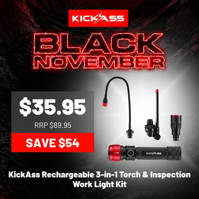 KickAss Rechargeable 3-in-1 Torch & Inspection Work Light Kit — Black November hero deal