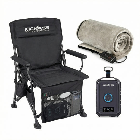 KickAss Electric Chair, Blanket, and 150Wh Power Pack Bundle