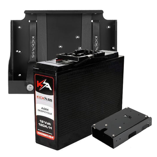 KickAss 12V 120Ah Slimline Deep Cycle AGM Battery Bundle with Tray & Accessory Panel