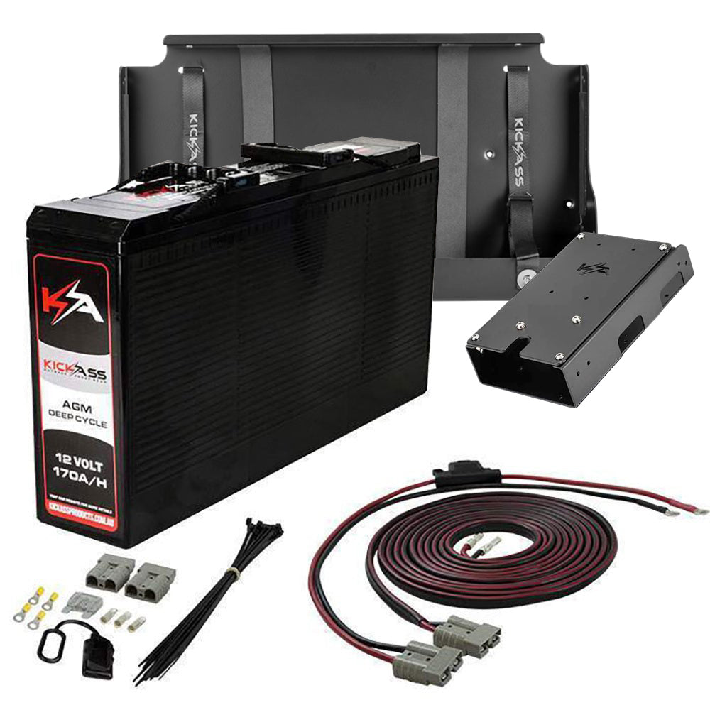 KickAss 12V 170Ah AGM Battery with 170Ah Slim Battery Tray, Accessory Panel & Wiring Kit