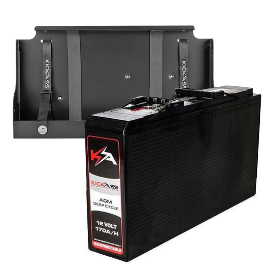 KickAss 12V 170Ah Slimline Deep Cycle AGM Battery + Tray Bundle