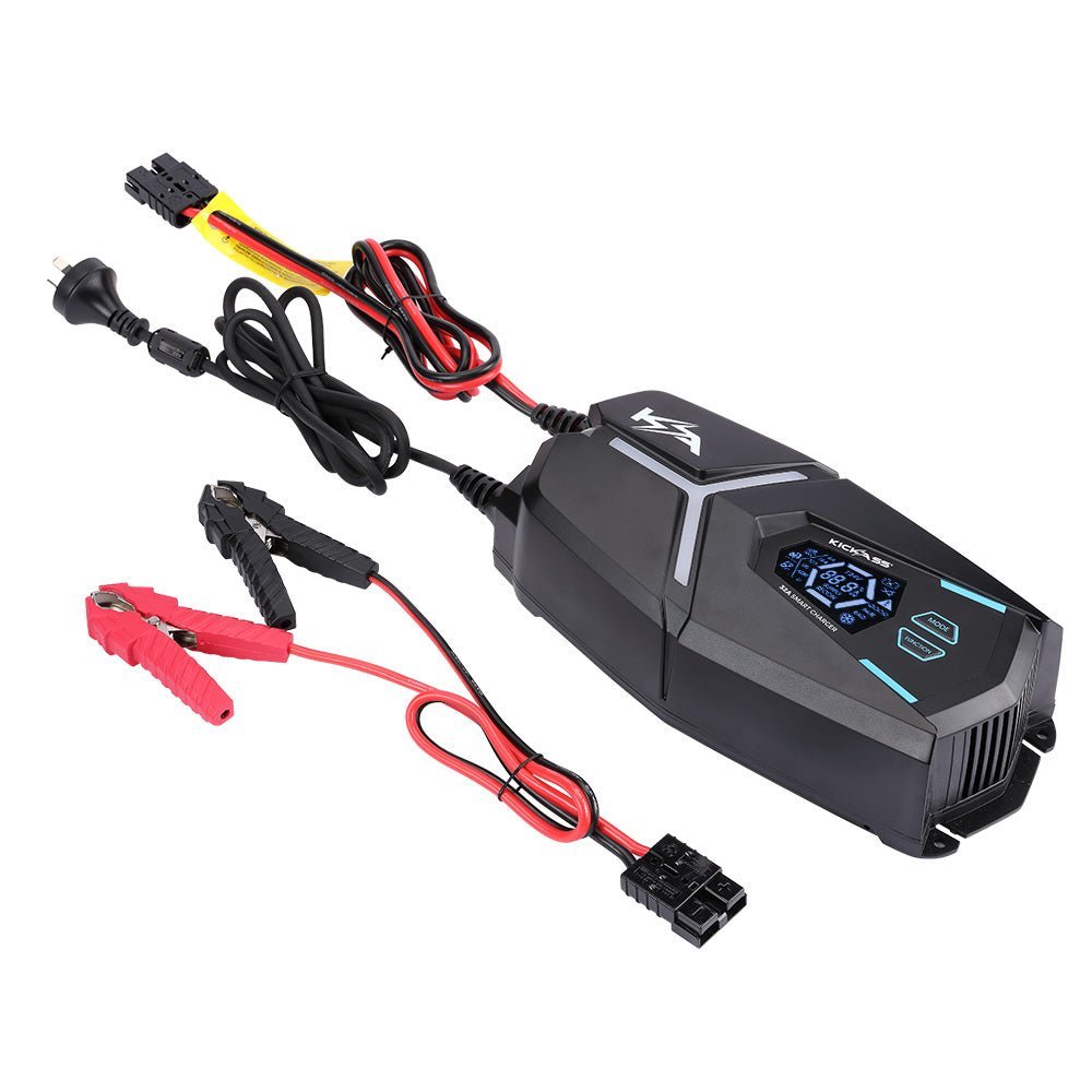 KickAss 12V 170Ah Deep Cycle AGM Battery Twin Pack With 32A AC Charger & Cables