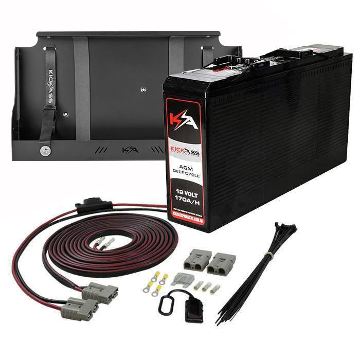 KickAss 12V 170Ah Deep Cycle AGM Battery with 170Ah Slim Battery Tray & Wiring Kit