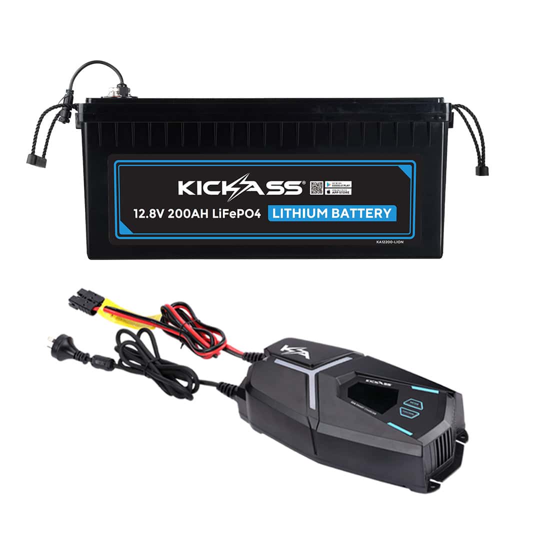 KickAss 12V 200Ah LiFePO4 Lithium Battery & 32A Smart Lithium AC Charger