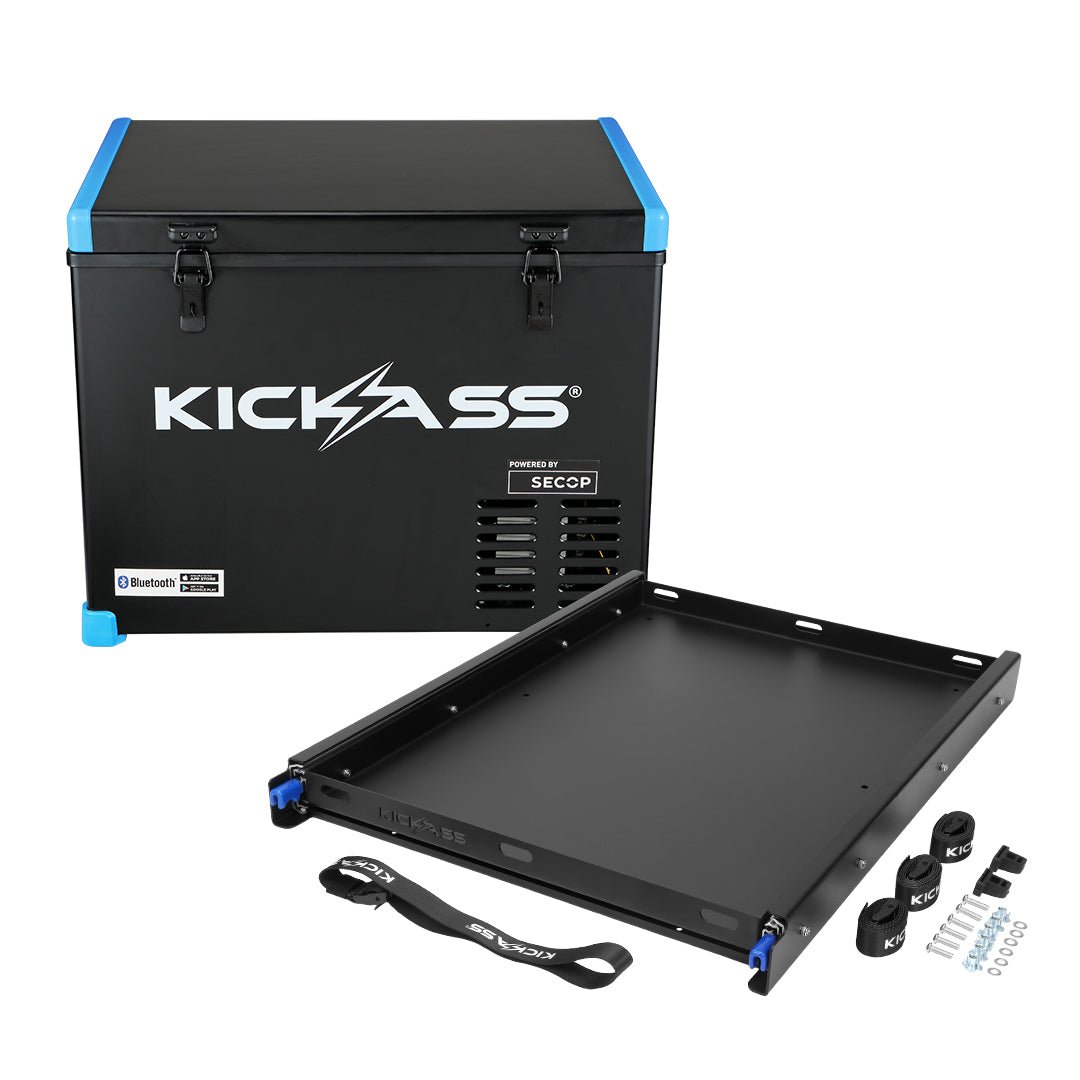 KickAss 45L Portable Camping Fridge or Freezer & Premium Fridge Slide Combo