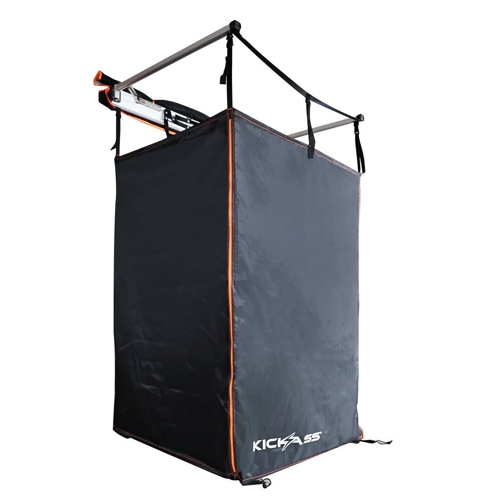 KickAss Premium Shower Awning Black and Orange