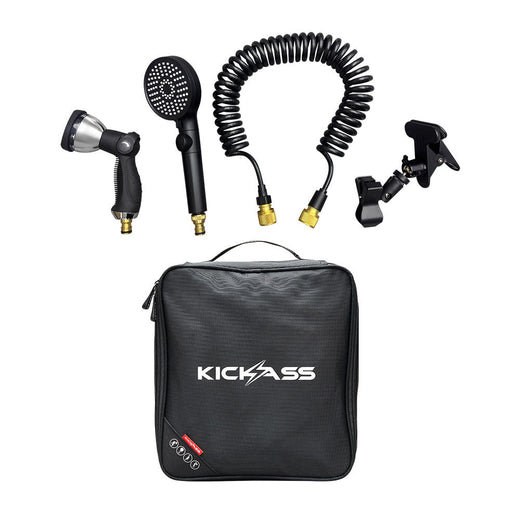 KickAss 10-Function Shower Gun, 3-Function Shower Head, 5m Coiled Hose and Clamp Kit