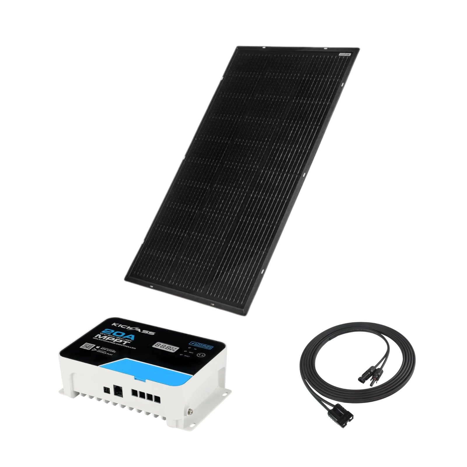 KickAss ProductsKickass 110W Ultra Slim Fixed Glass Solar Panel + 20A MPPT Solar Charge Controller BundleKA110WUSFGSP20AMPPT