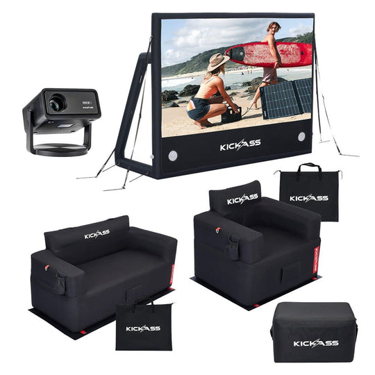 KickAss ProductsKickAss 120" AirScreen Bundle with Smart Projector, Inflatable Sofa, Armchair and OttomanKAINFSOFA-CINEMA-BUNDLE