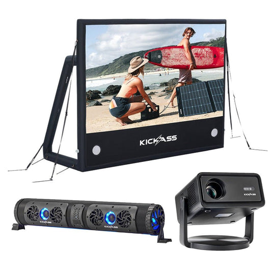 KickAss ProductsKickAss 120" Portable AirScreen Bundle with 12V Bluetooth Soundbar and Smart ProjectorKAODCAS120-ODCP-SMART-SNDBAR-BUNDLE