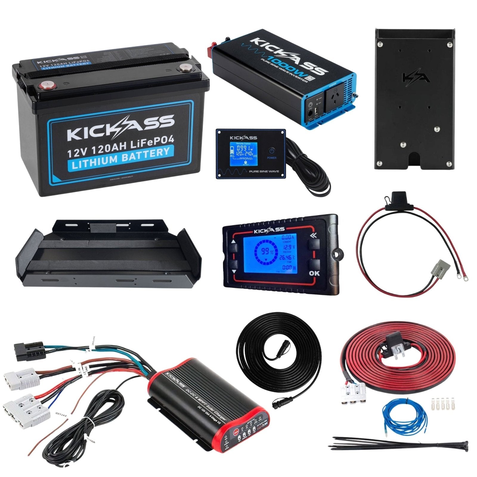 KickAss ProductsKickAss 120Ah Base Complete Lithium Dual Battery KitKA12120XBXTRAYDCDCINV