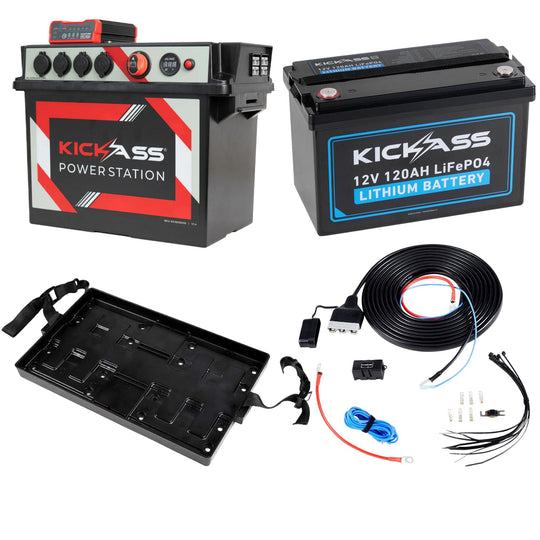 KickAss ProductsKickAss 120Ah Lithium Battery Bundle with Portable DCDC Battery Box, Wiring Kit & TrayKABB120DCDCTRAYKIT