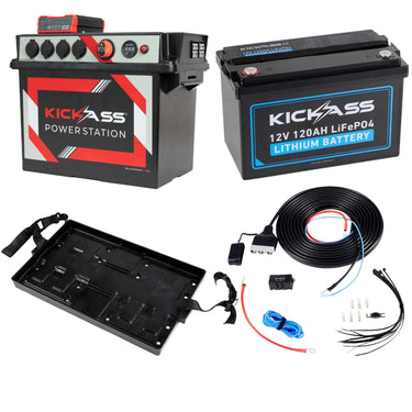 KickAss ProductsKickAss 120Ah Lithium Battery Bundle with Portable DCDC Battery Box, Wiring Kit & TrayKABB120DCDCTRAYKIT
